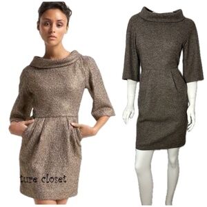 Michael Kors Collection $1595 Wool Stand-Up Collar Boatneck Runway Dress 0